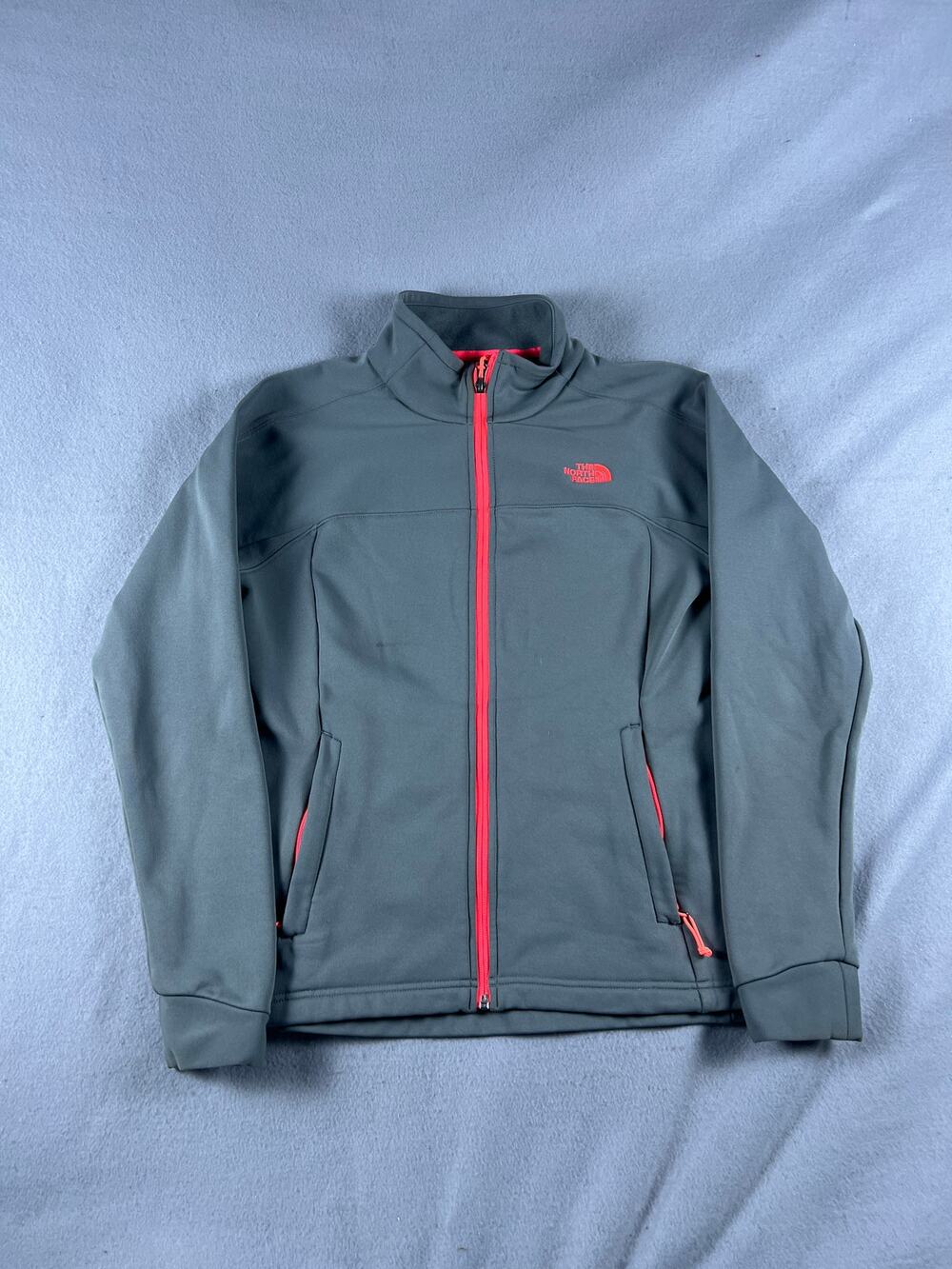 The North Face Softshell Jacket Womens M Gray Pink Zip Mock Neck Fleece Outdoor